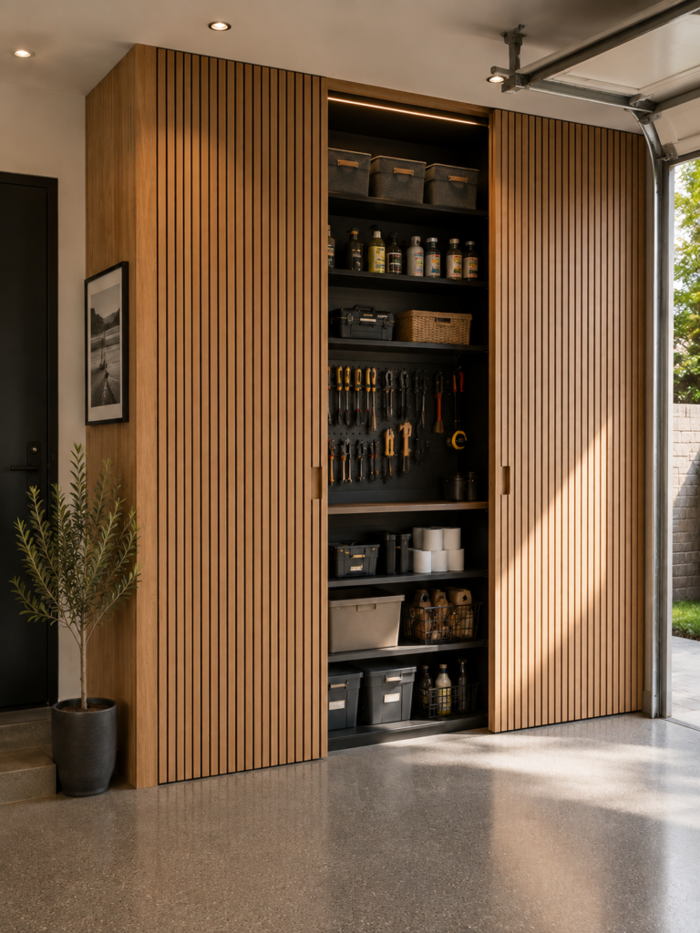 DIY garage organization ideas hidden storage wall