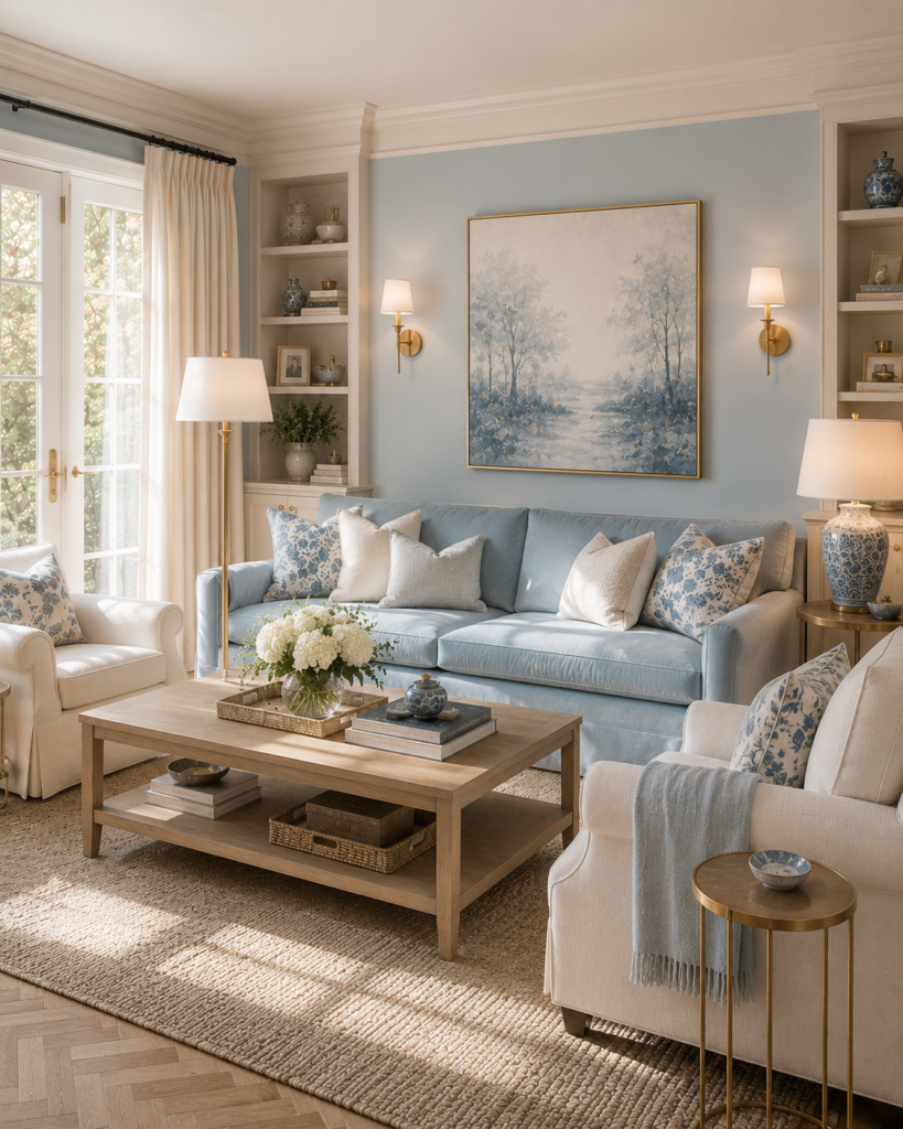 Luxury blue living room ideas with powder blue