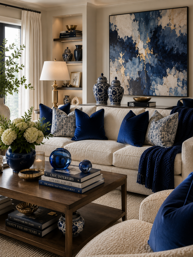 Luxury blue living room ideas with accessories