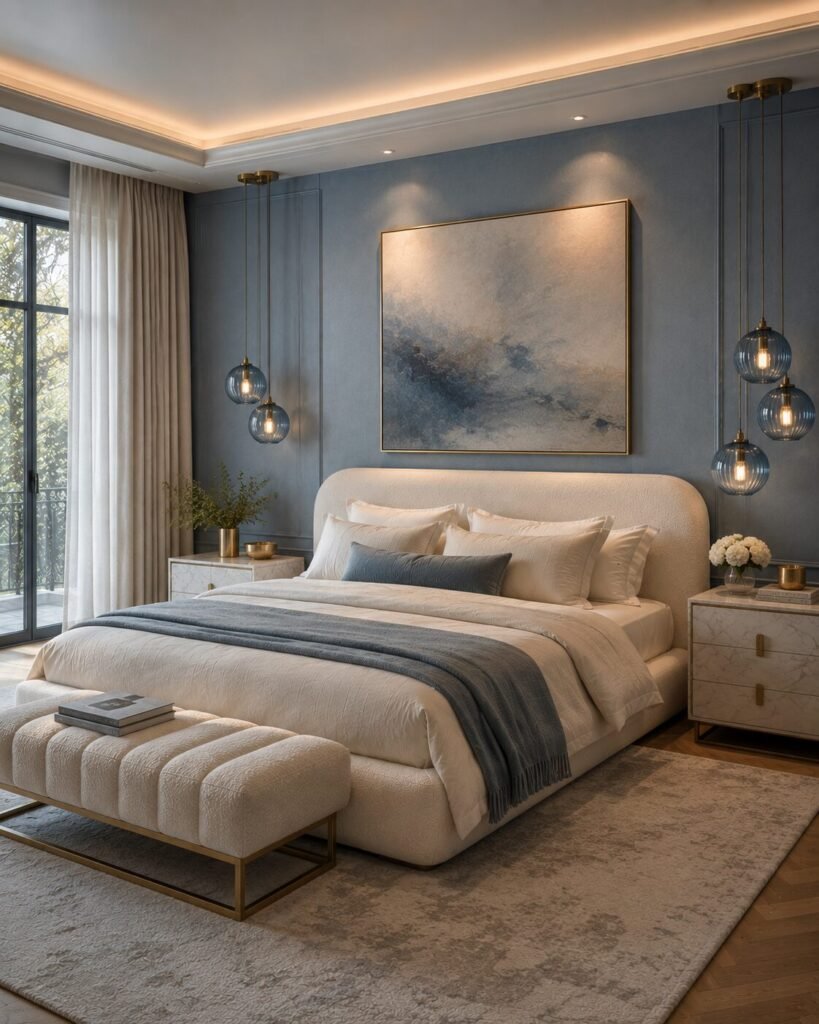 Luxury blue bedroom ideas pendant lights