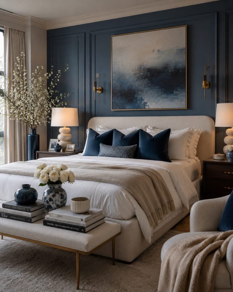 Luxury blue bedroom ideas styling