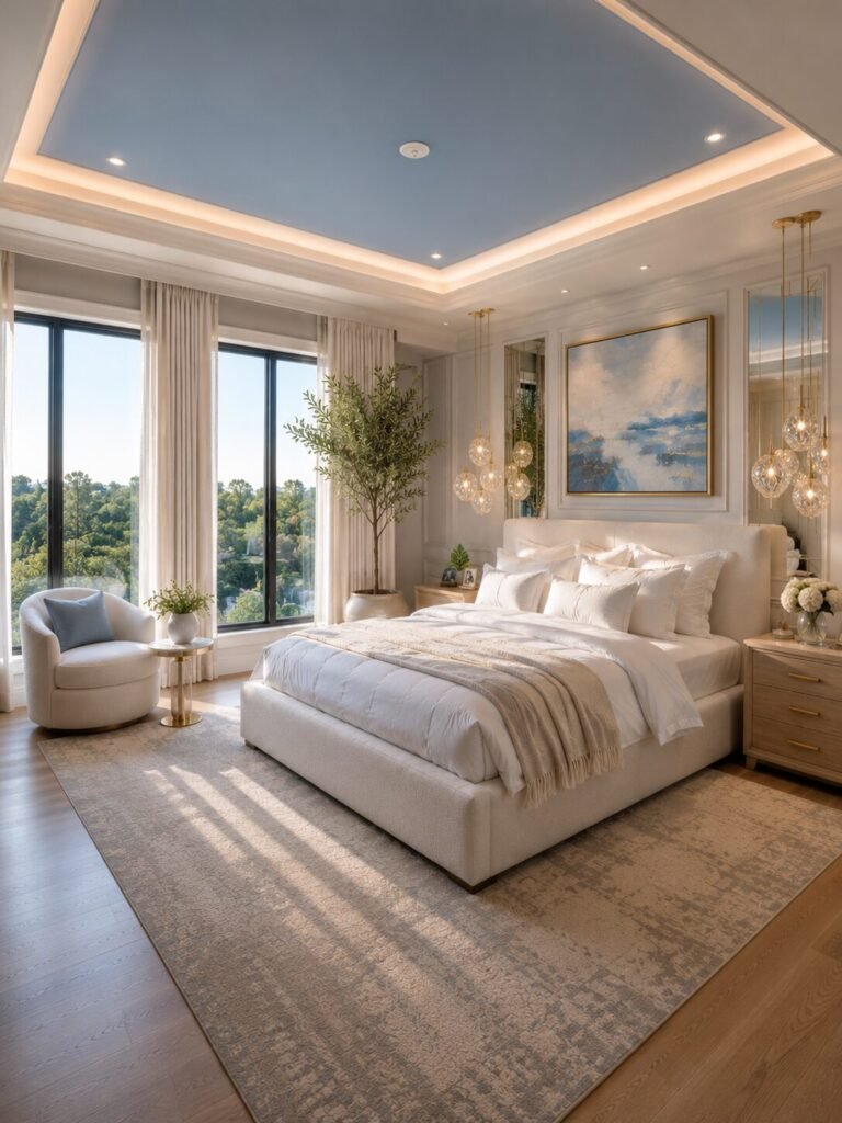 Luxury blue bedroom ideas ceiling