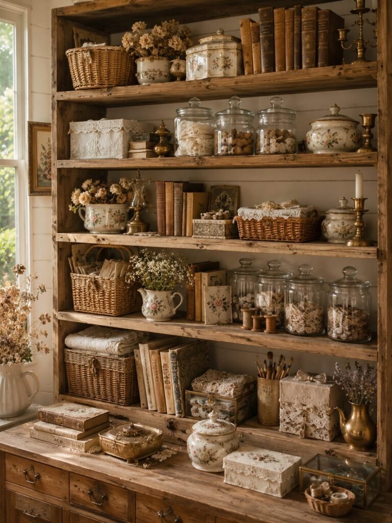 Vintage craft room ideas shelving display