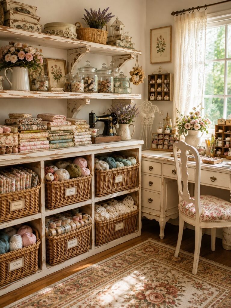 Vintage craft room ideas wicker baskets