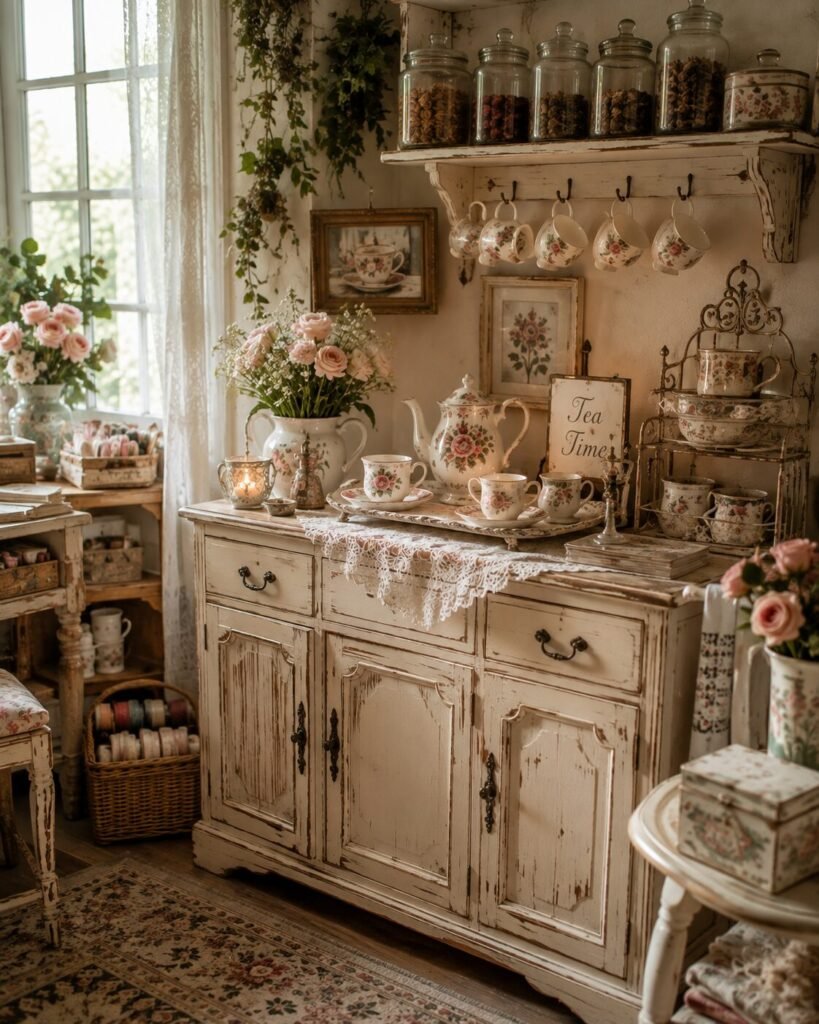 Vintage craft room ideas tea station