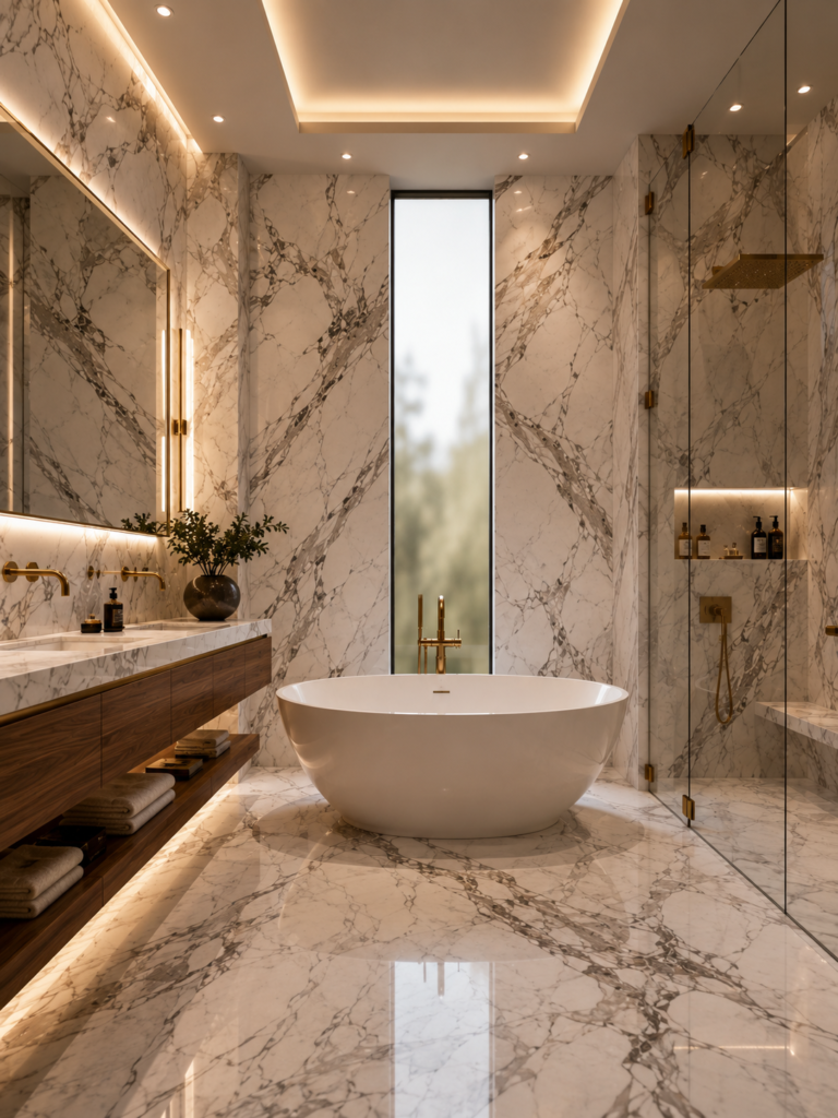 Calacatta marble upstairs bathroom ideas
