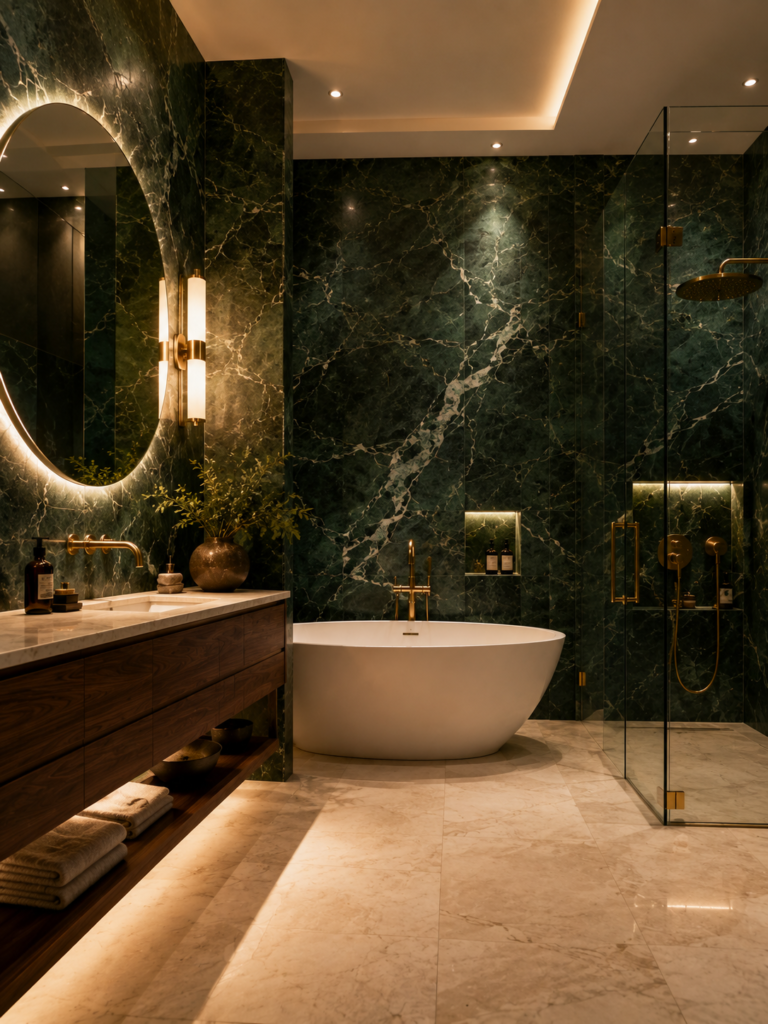 Emerald marble upstairs bathroom ideas