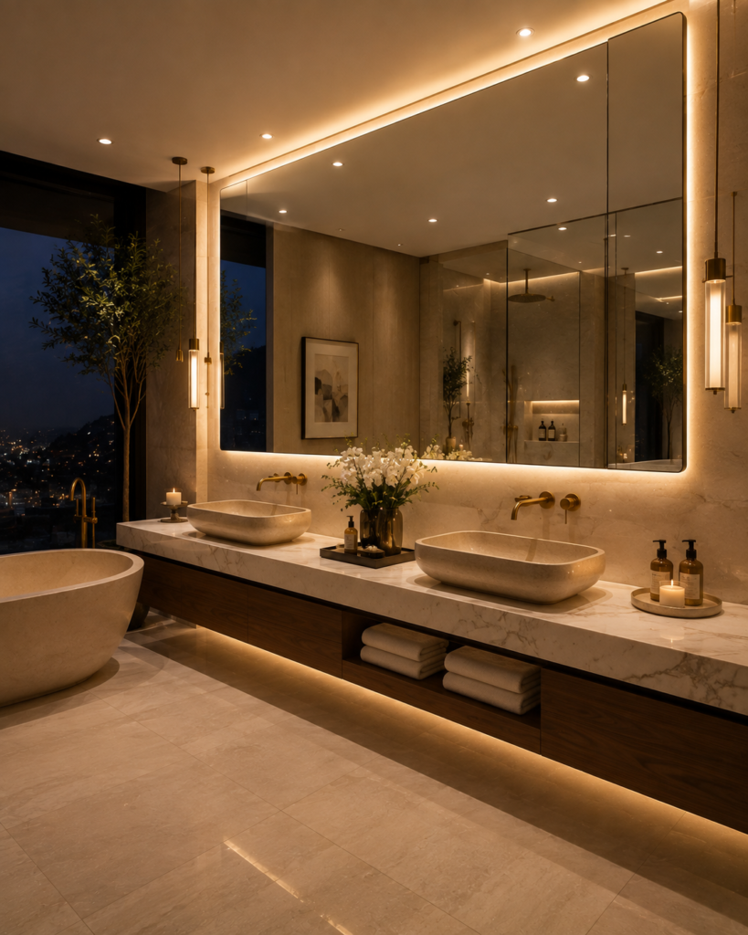 Illuminated vanity upstairs bathroom ideas