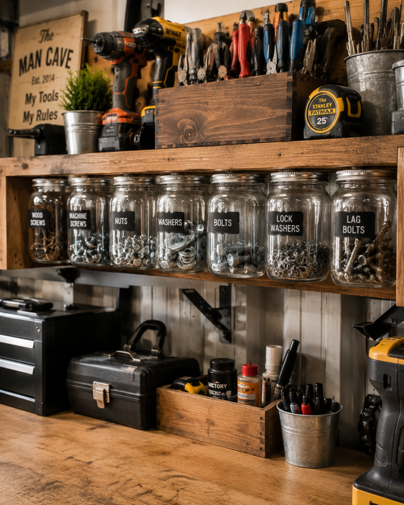 DIY garage organization ideas mason jars