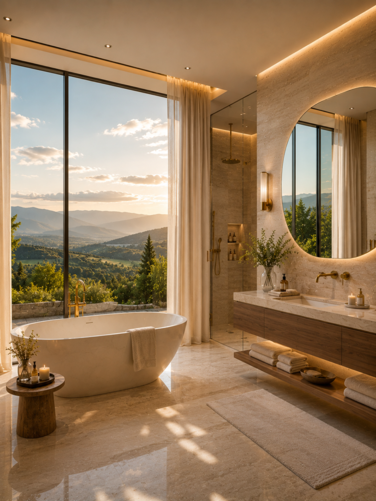Panoramic window upstairs bathroom ideas