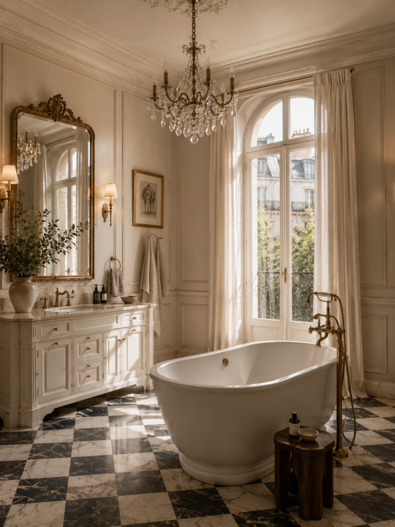 Parisian upstairs bathroom ideas with luxury