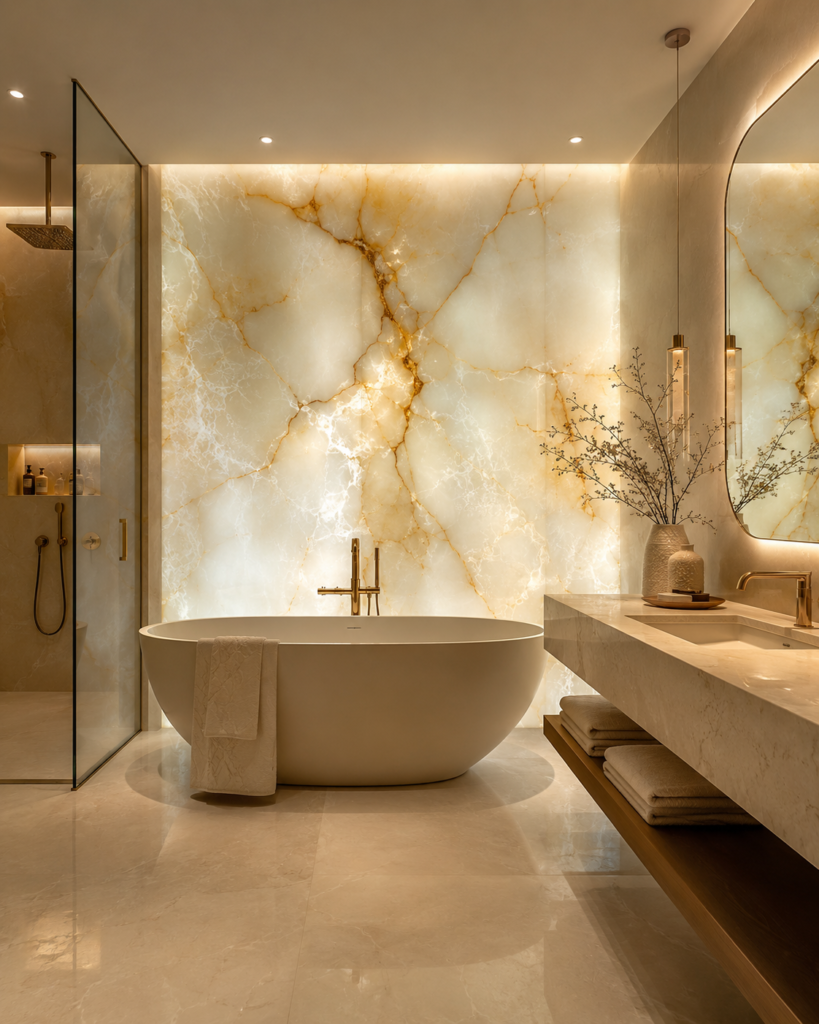 White onyx upstairs bathroom ideas