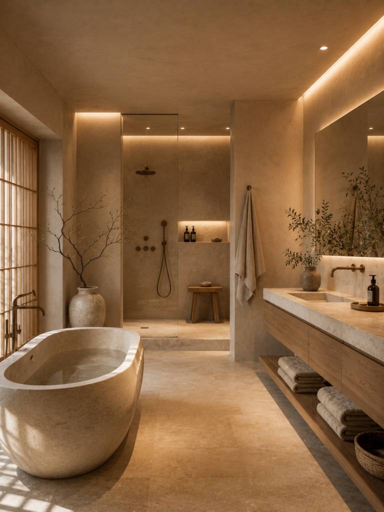 Japandi upstairs bathroom ideas for luxury