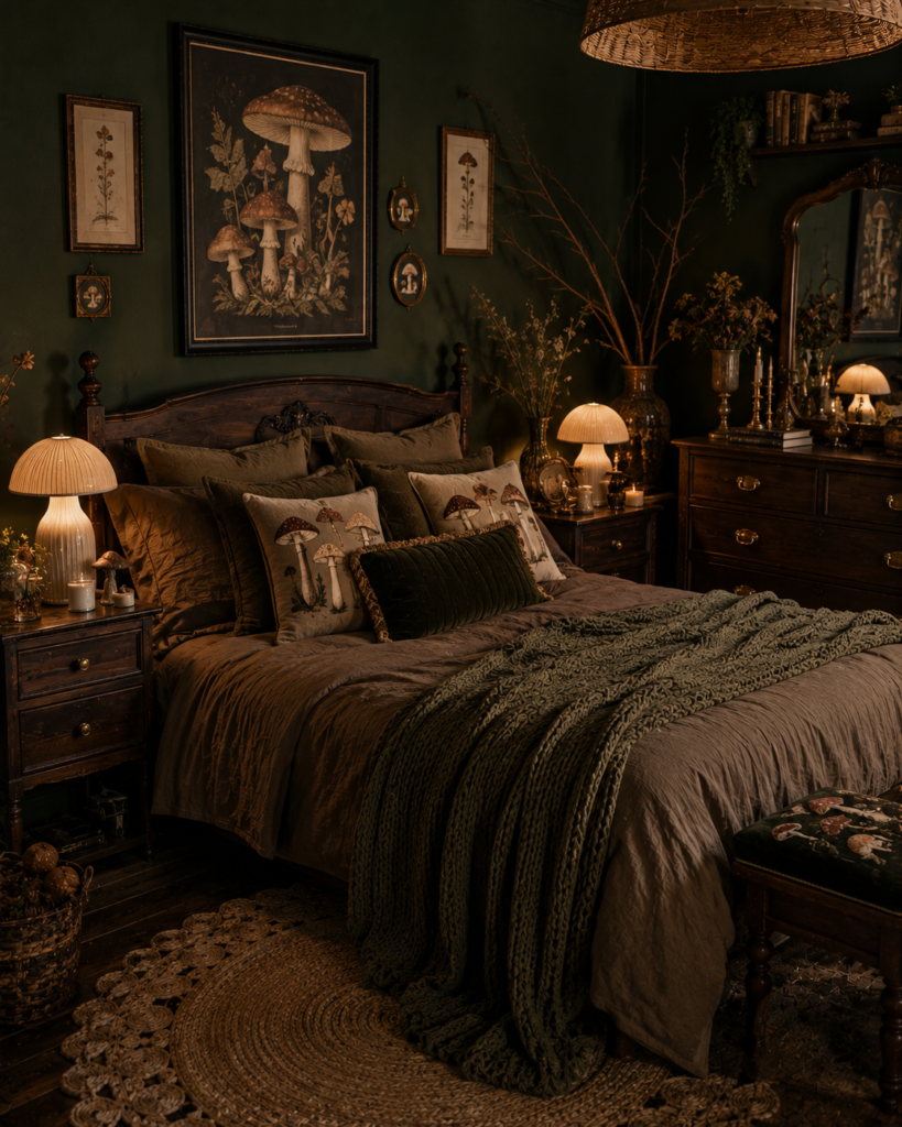 Dark whimsical bedroom decor ideas mushroom theme