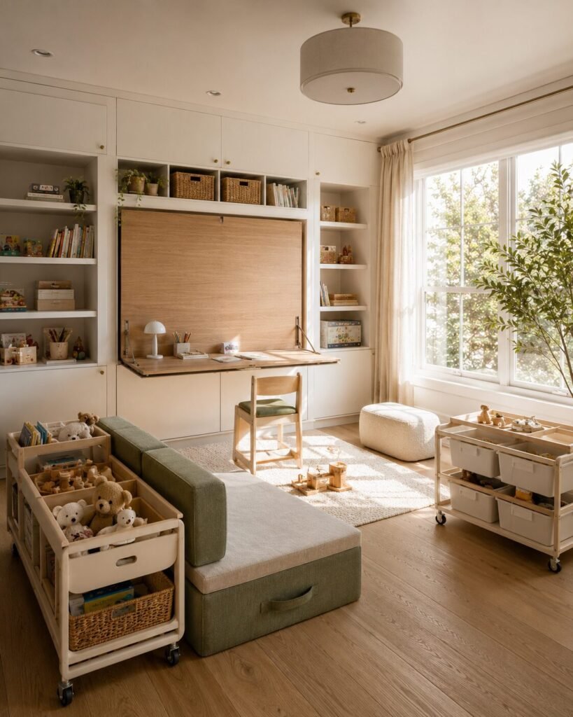 Small playroom design 2 Convertible small playroom design workspace