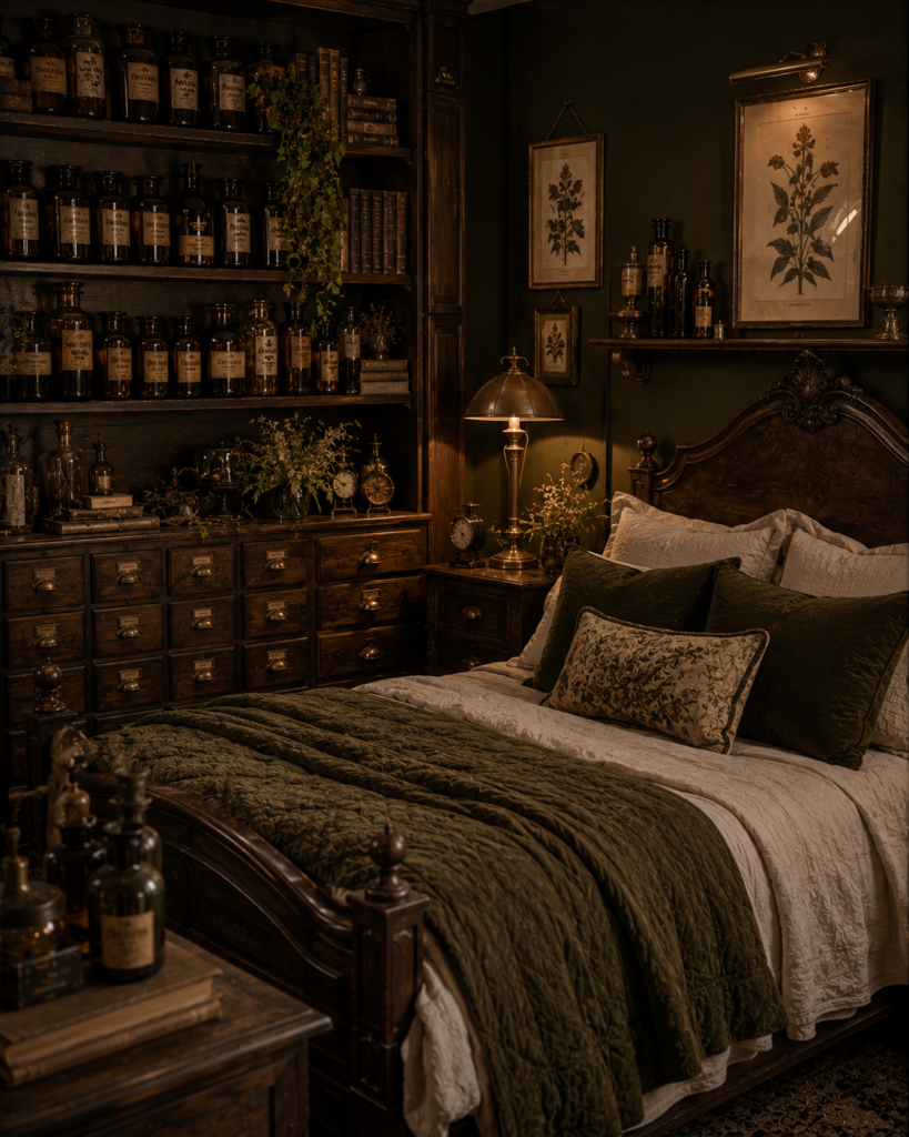 Dark whimsical bedroom decor ideas apothecary style