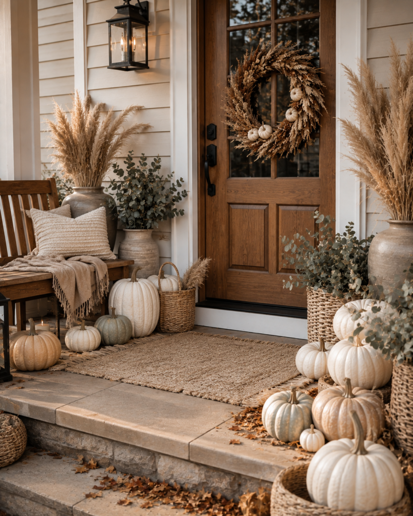 Fall porch decorating ideas neutral autumn palette