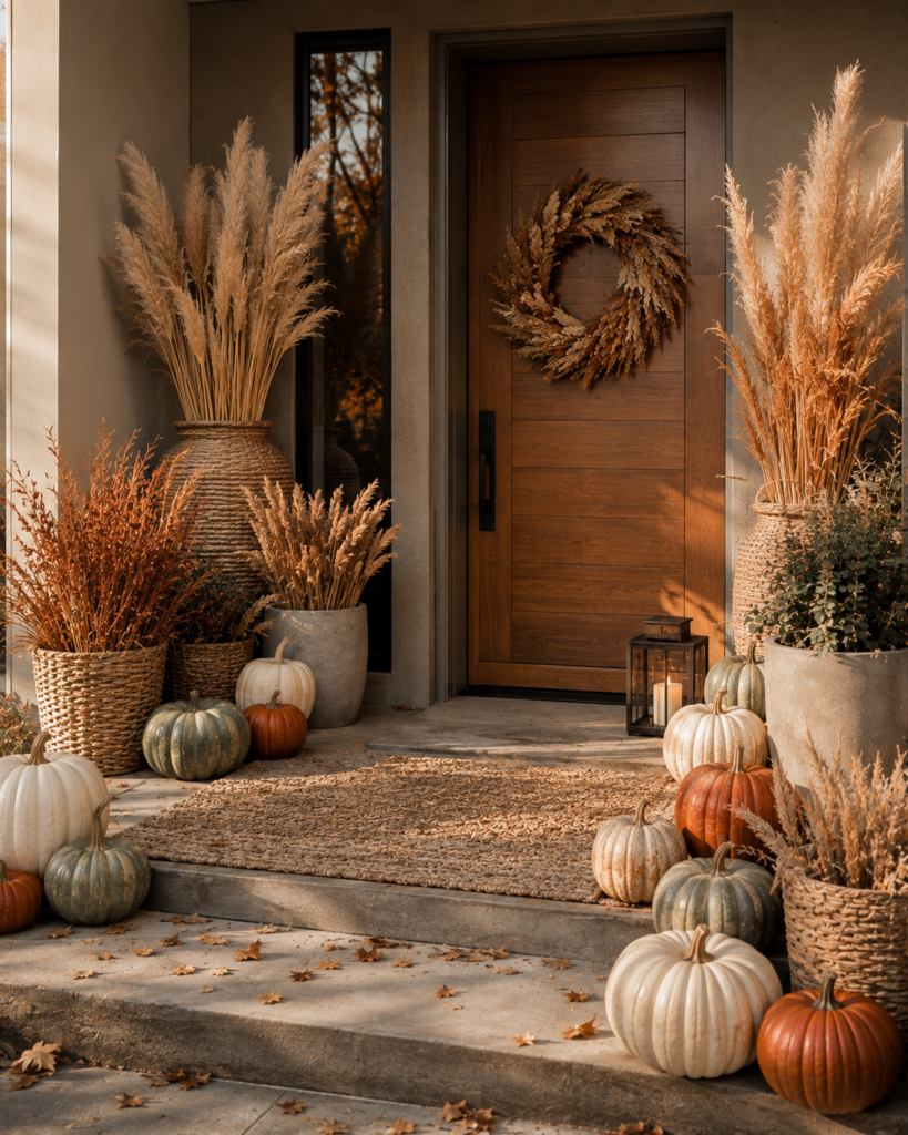 Fall porch decorating ideas with dried grasses