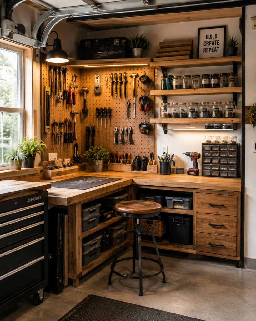 DIY garage organization ideas workshop nook