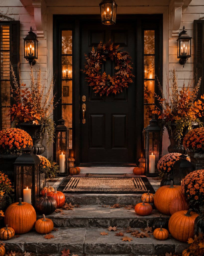 Fall porch decorating ideas black orange palette