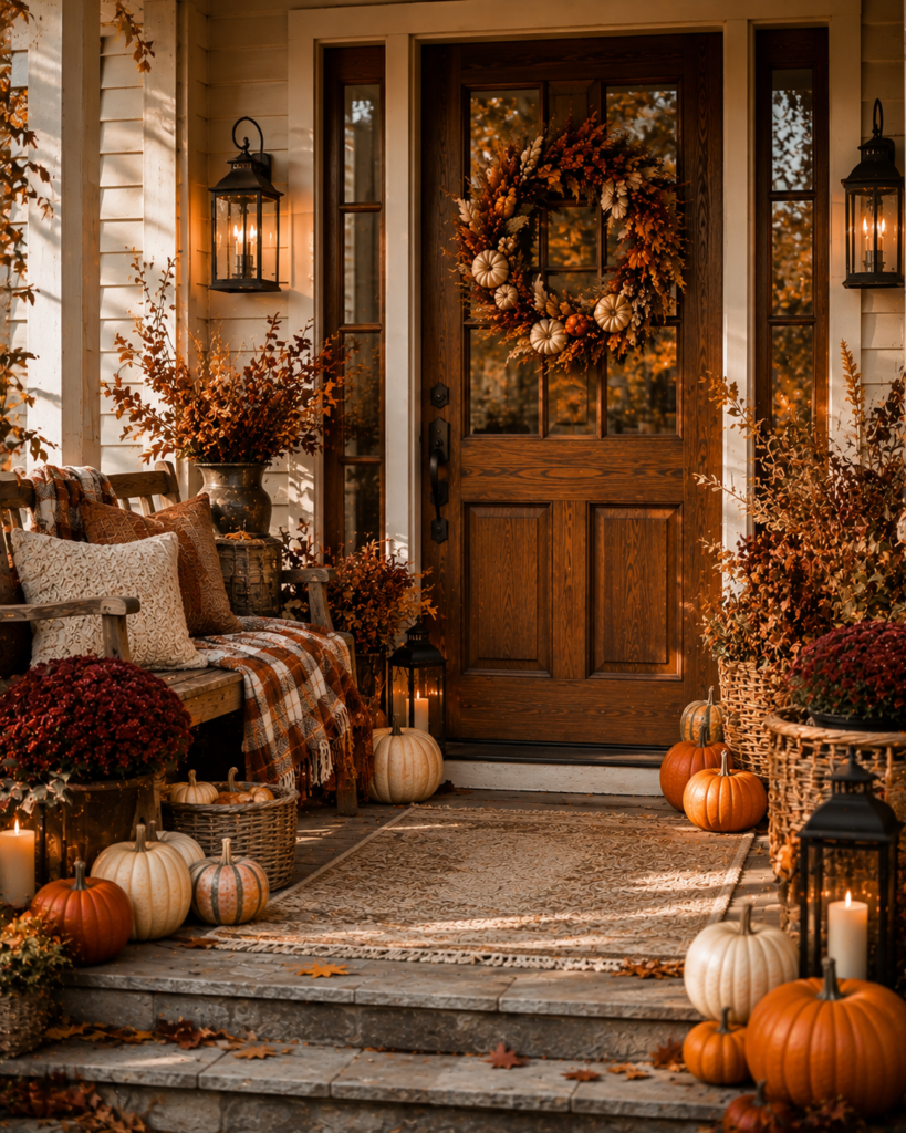 Fall porch decorating ideas welcoming entryway