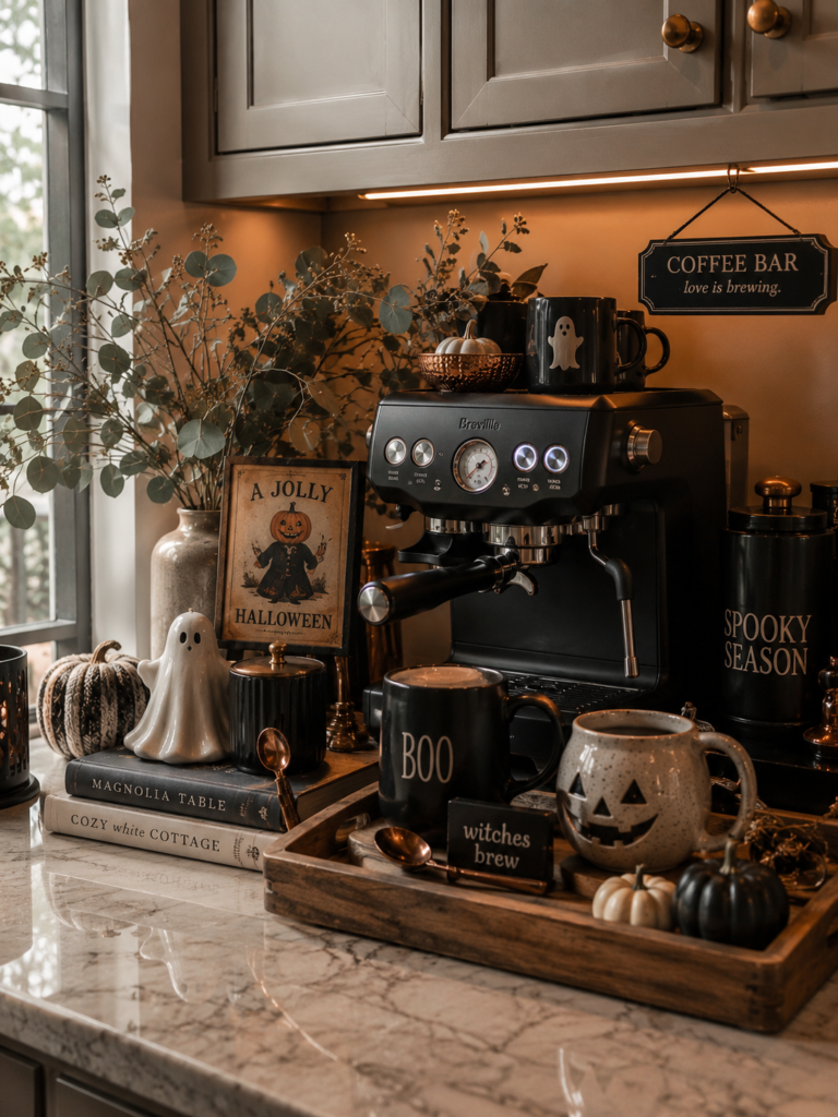 Halloween kitchen decor ideas for cozy coffee bars