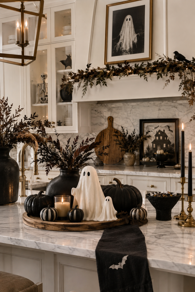 Halloween kitchen decor ideas in black and white