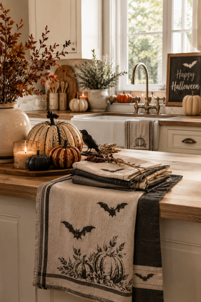 Halloween kitchen decor ideas with seasonal textiles