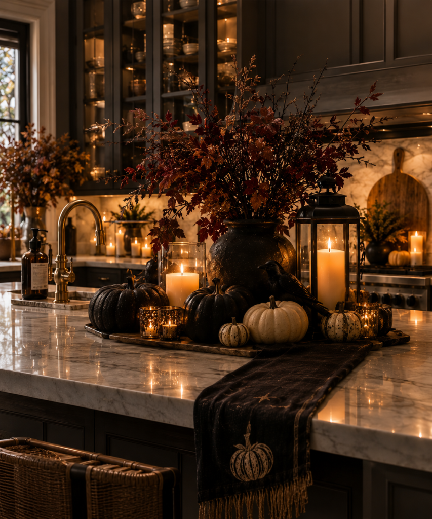 Halloween kitchen decor ideas with candlelight