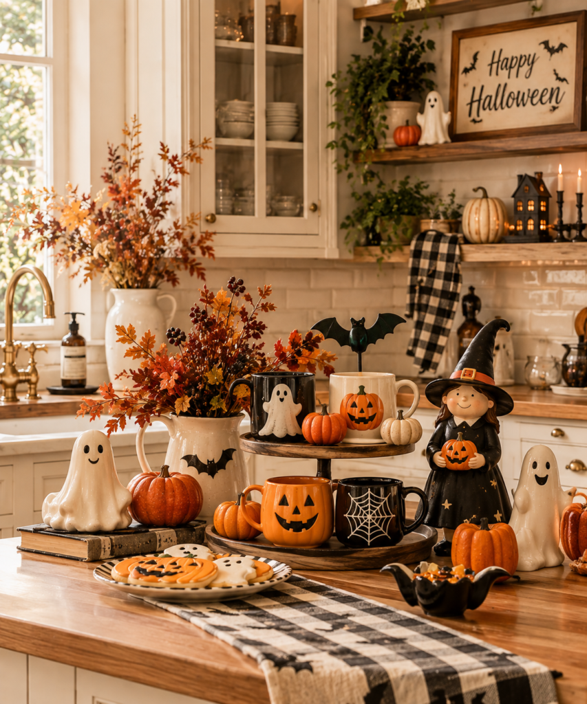 Halloween kitchen decor ideas with cute accessories