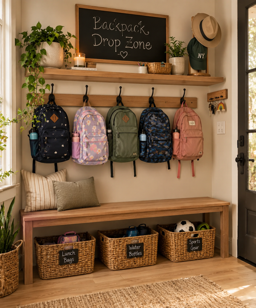 Backpack storage ideas 2 Backpack storage ideas for entryway drop zones