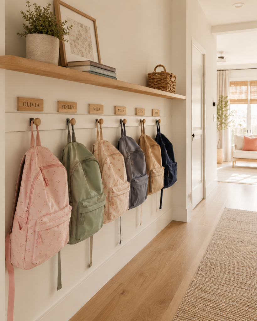 Backpack storage ideas 3 Backpack storage ideas using individual wall hooks