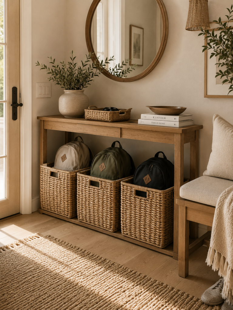 Backpack storage ideas 19 Backpack storage ideas using woven baskets