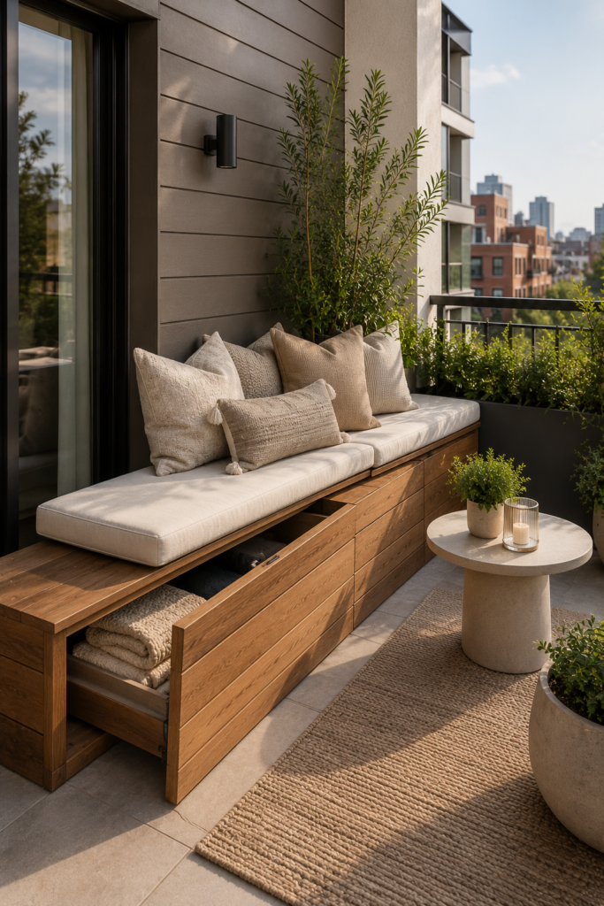 16 apartment patio ideas storage bench