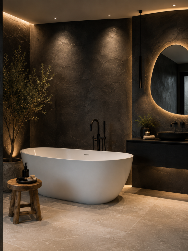 Black and white bathroom ideas with plaster walls