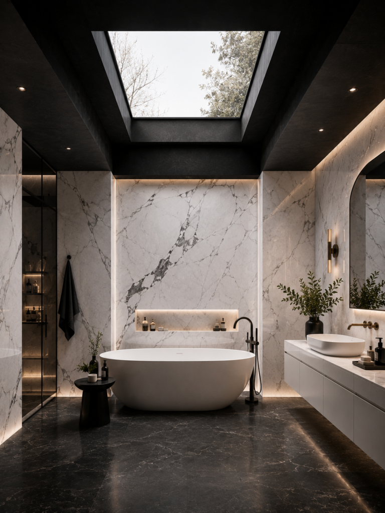 Black and white bathroom ideas with skylight