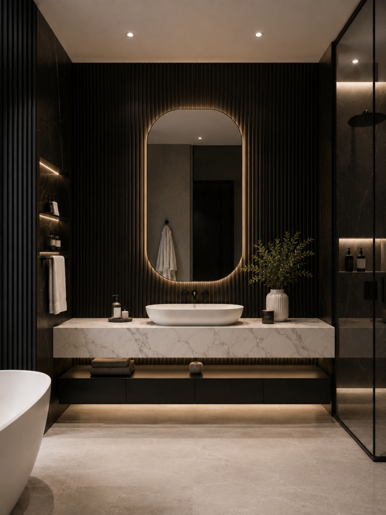 Black and white bathroom ideas with ribbed panels