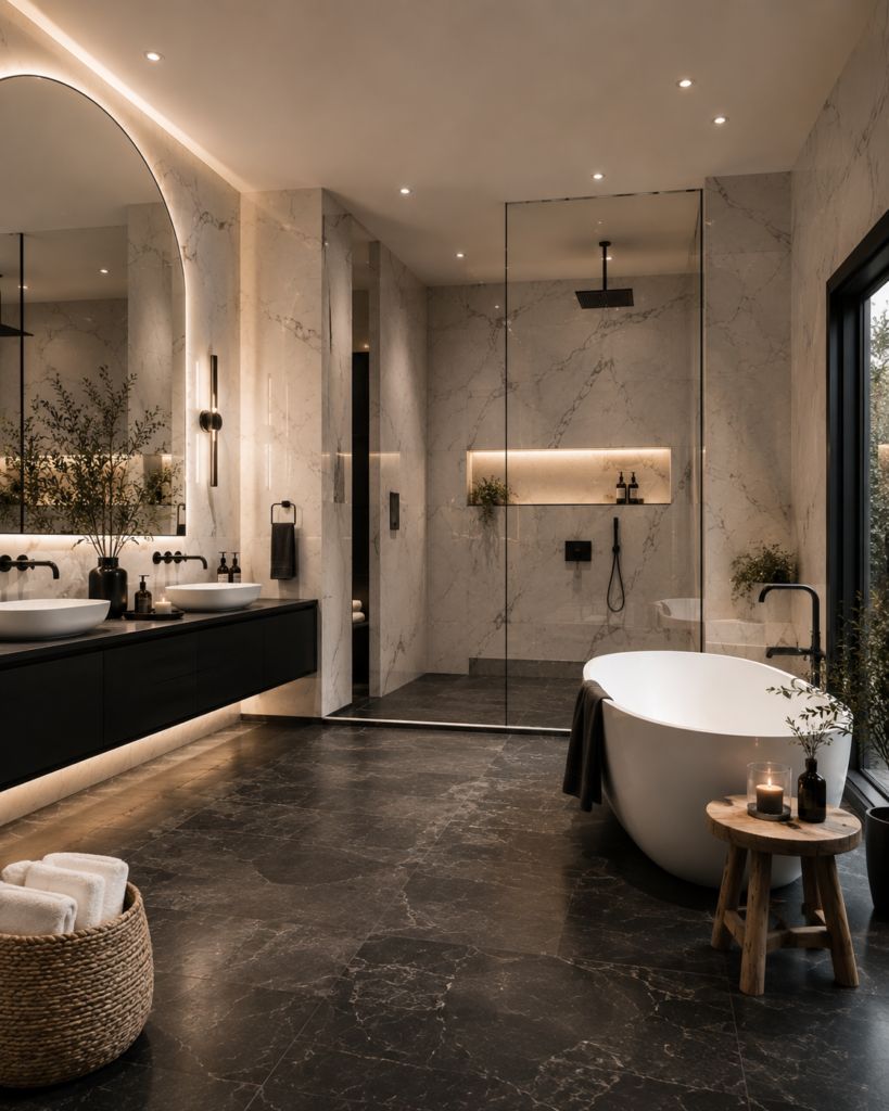 Black and white bathroom ideas for luxury retreat