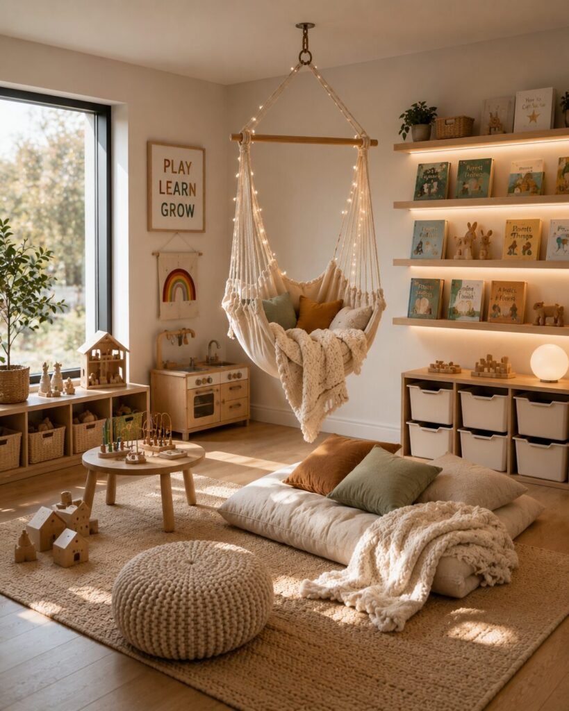 Small playroom design 15 Reading hammock small playroom design