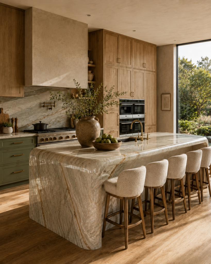 Sage green kitchen ideas with oak accents