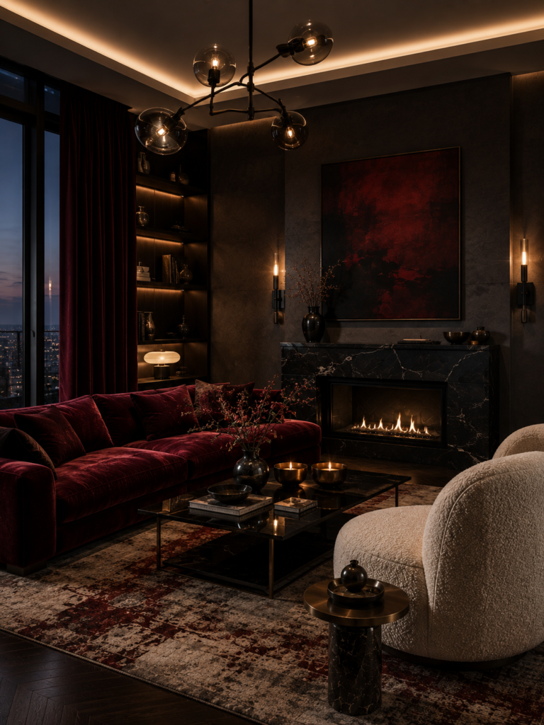 Red living room ideas with charcoal