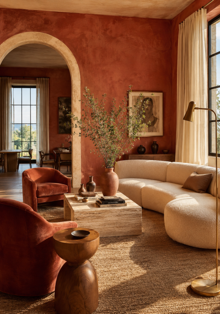Red living room ideas with terracotta tones