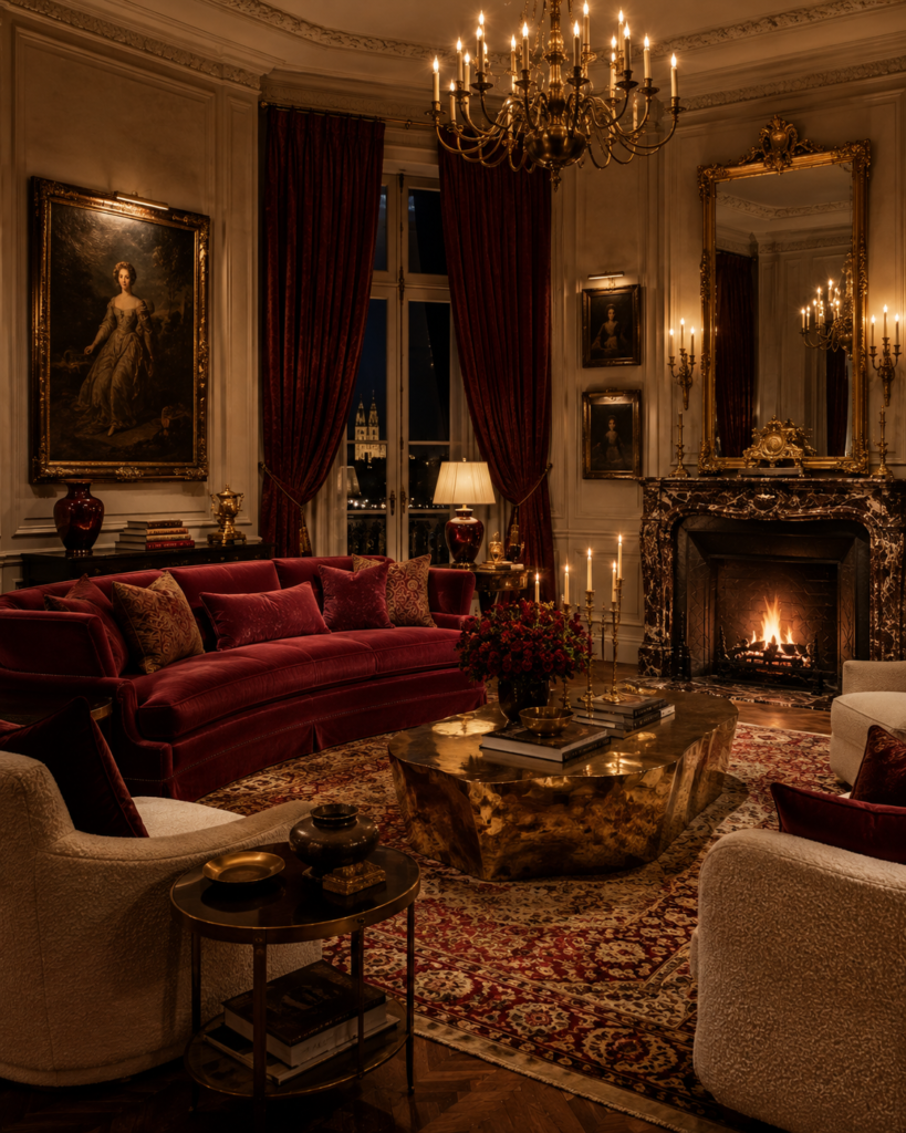 Red living room ideas with gold accents