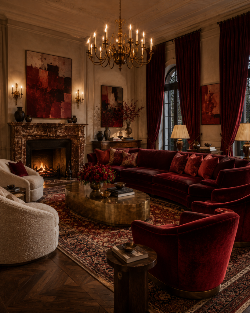 Red living room ideas with layered shades