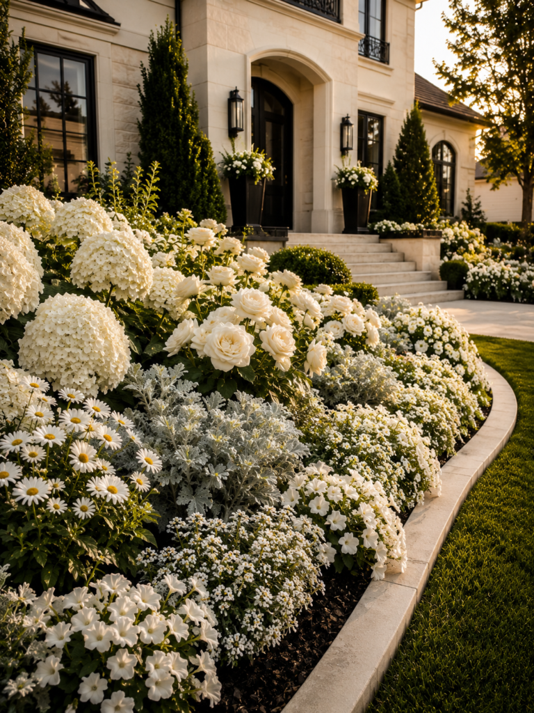 White flower bed ideas in front of house