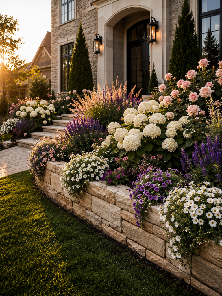 Raised flower bed ideas in front of house