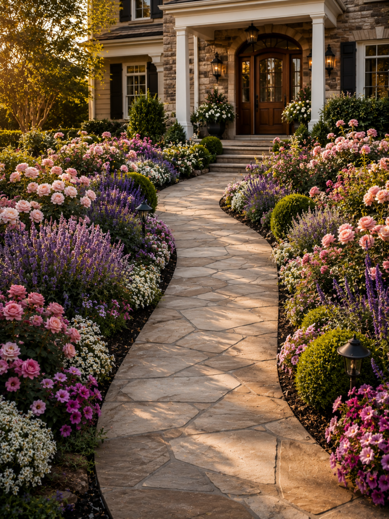 Walkway flower bed ideas in front of house