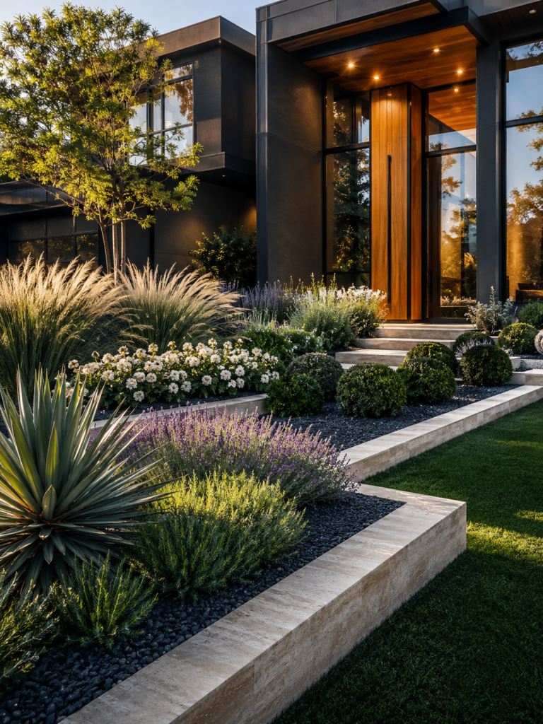 Modern flower bed ideas in front of house