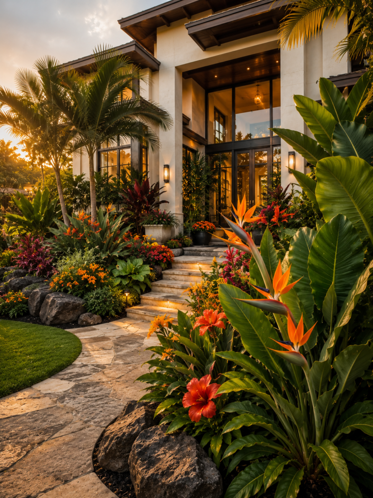 Tropical flower bed ideas in front of house