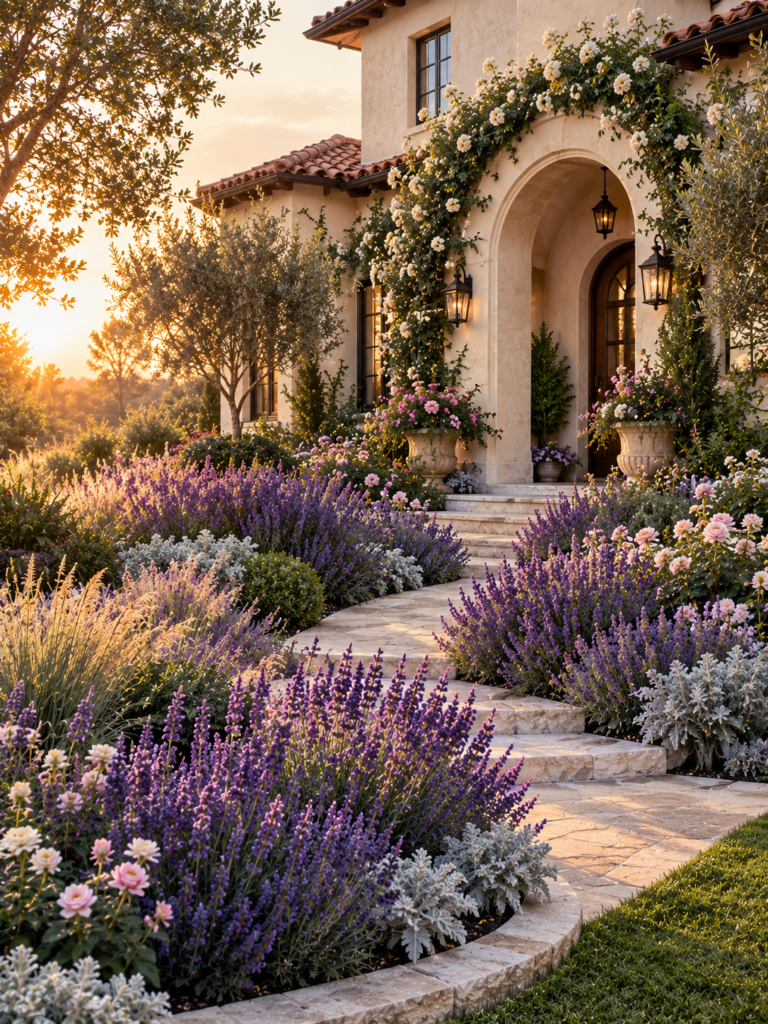 Lavender flower bed ideas in front of house